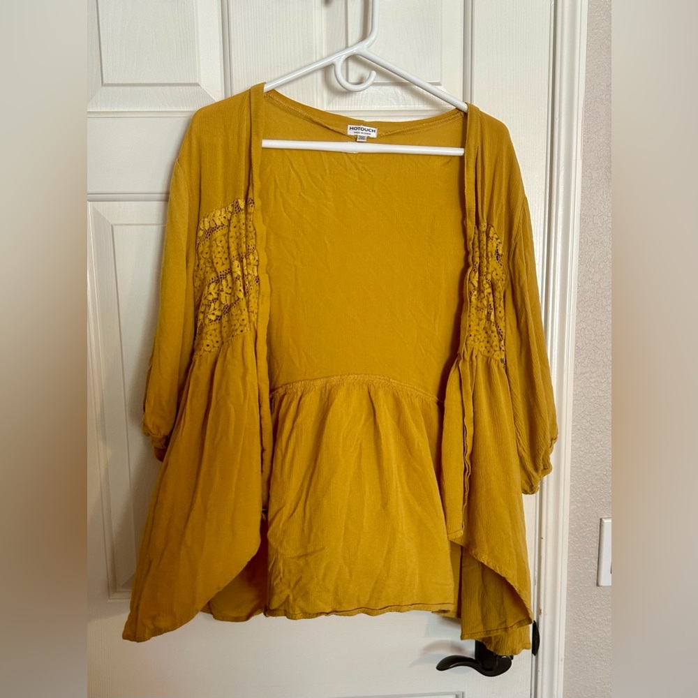 Hot Touch 3XL, yellow/mustard color, cover up with lace detail.